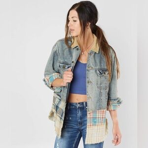FREE PEOPLE | Sirius Plaid Denjm Mixed Jacket XS/S